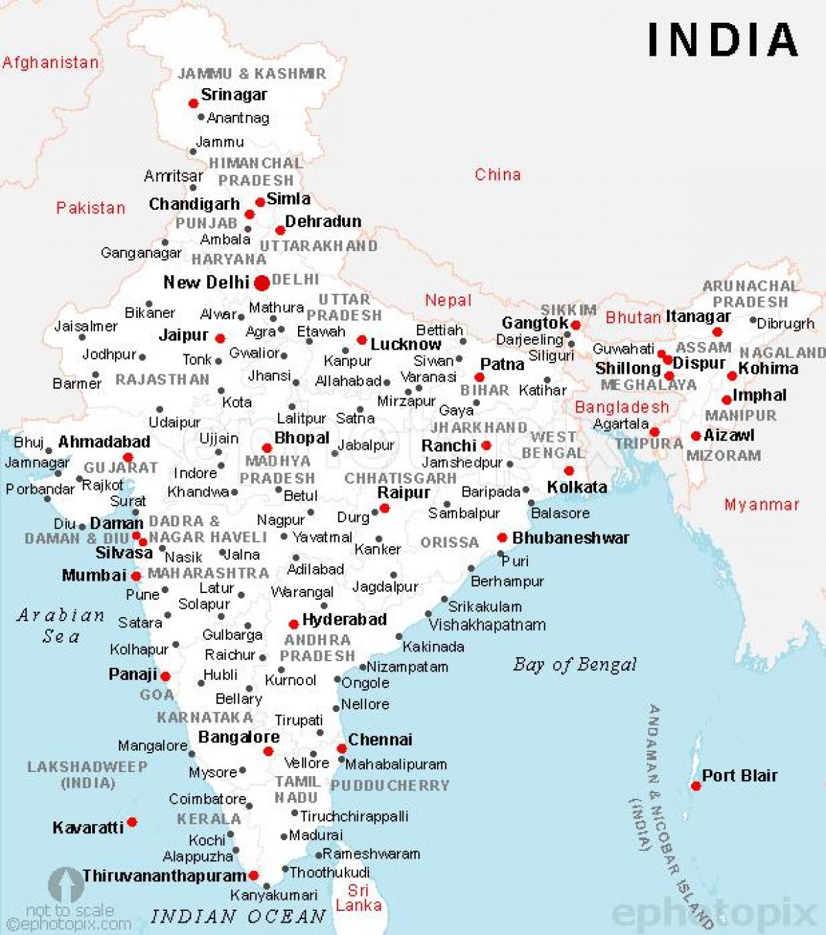 India peta dengan kota-kota