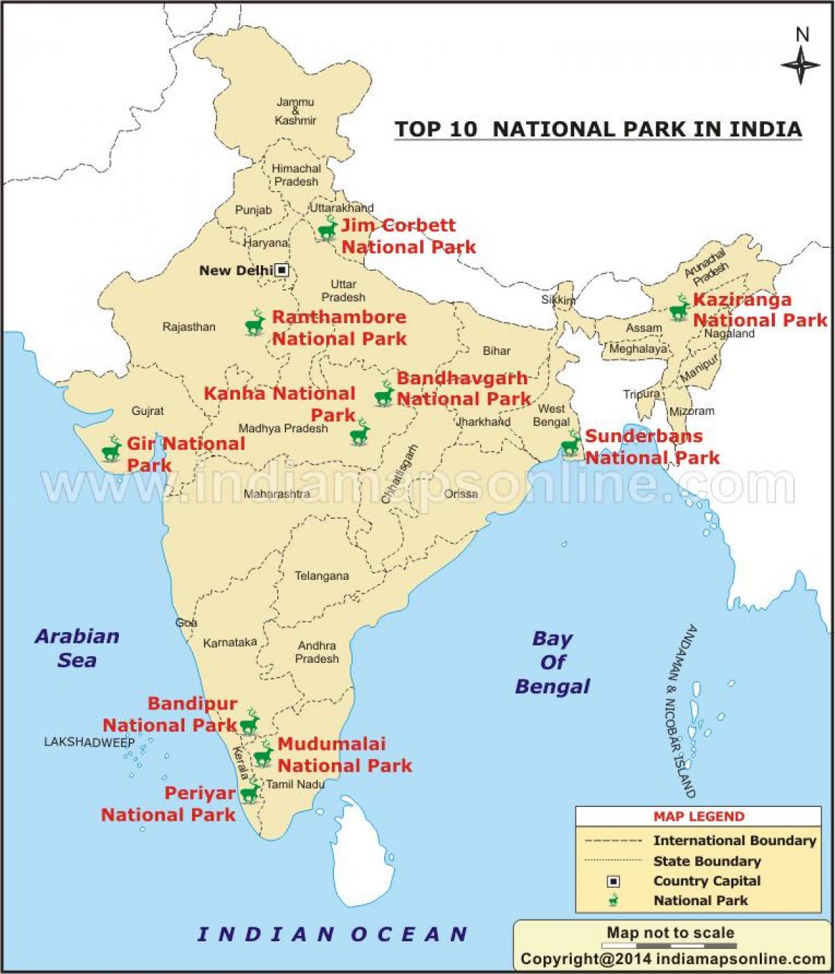 peta taman nasional di India
